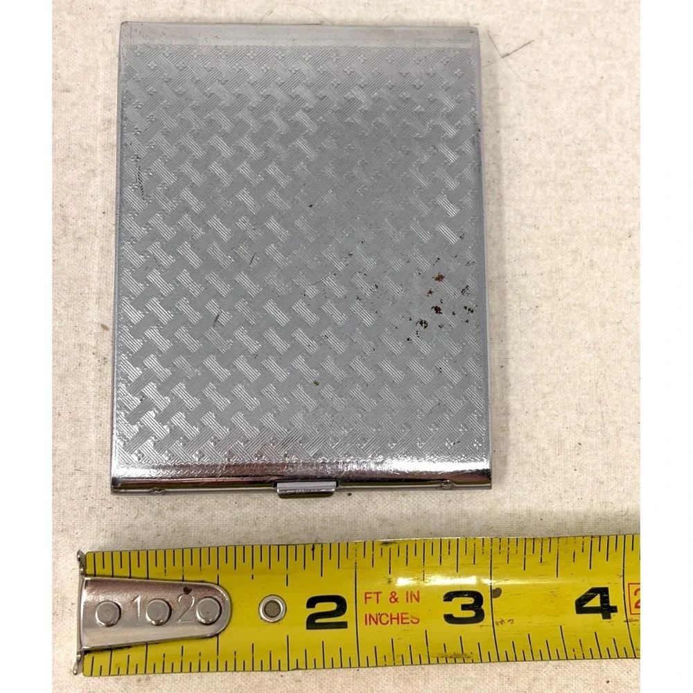 Vintage Silver Tone Cigarette Case Metal Card Holder Art Deco Style Wallet 3x4